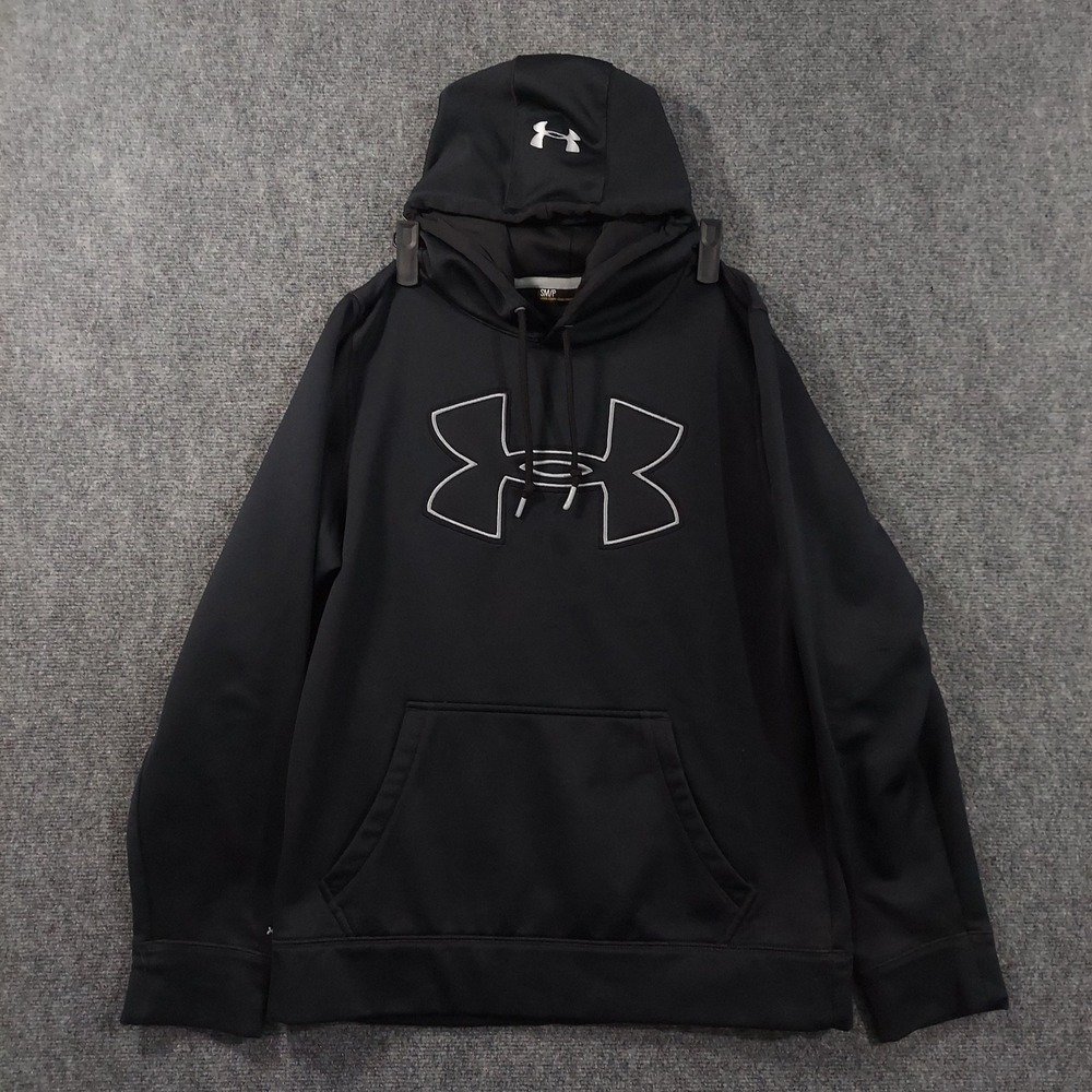Under Armour Hoodie Mens Small Black Storm Fleece Pullover Graphic Logo